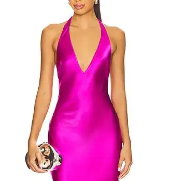 Amanda Uprichard Dresses & Skirts - AMANDA UPRICHARD Silk Halter Tie Deep V Neck Mini  Dress Summer Vacation